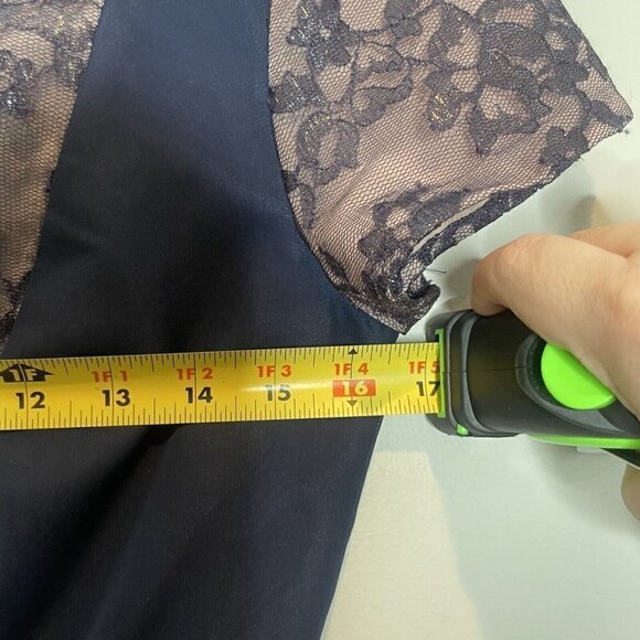 JS Collections Navy Nude Lace Belted Knee Length Formal Dress Short Sleeve Sz 6 - Picture 8 of 9